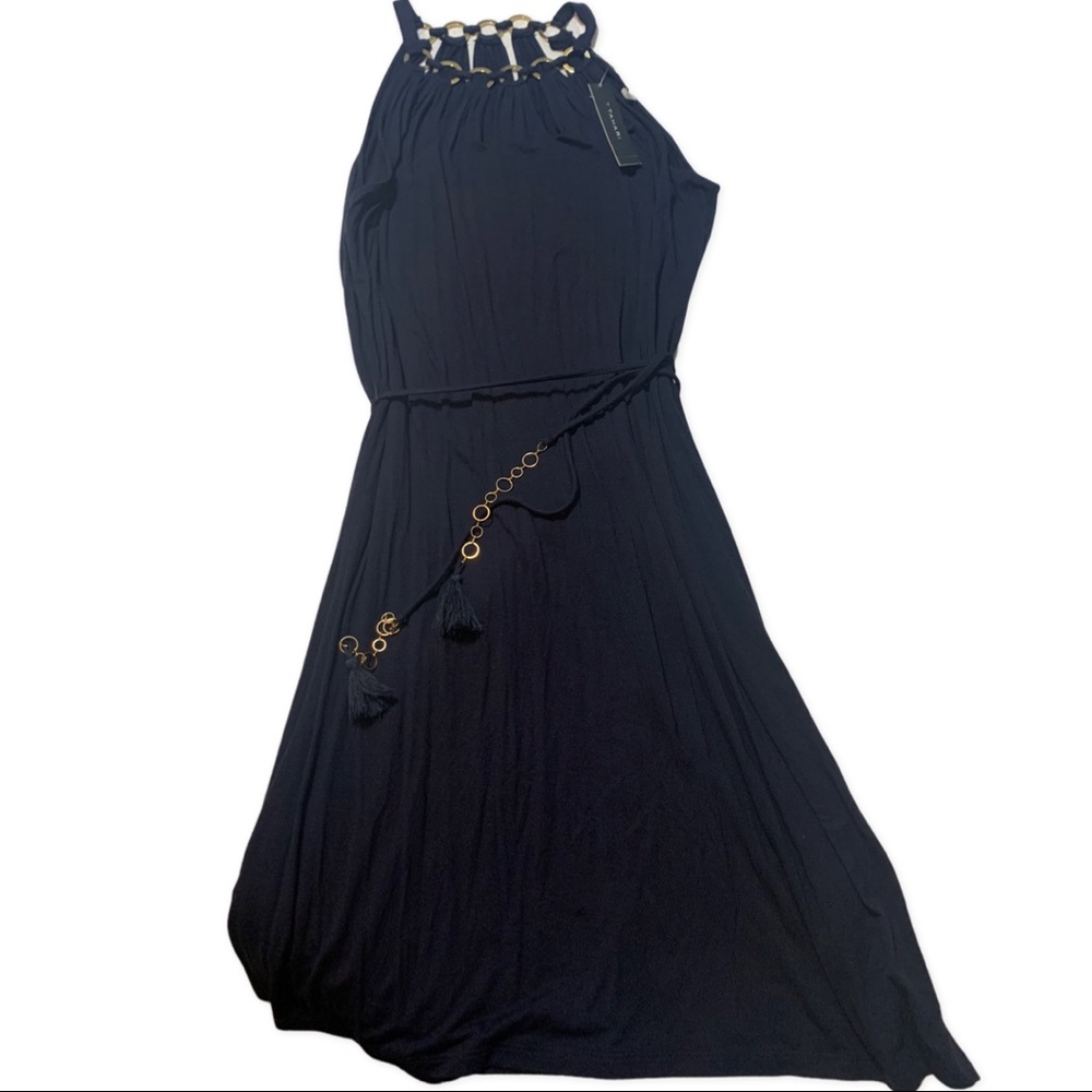 T Tahari Navy Blue w Gold Dress NWT